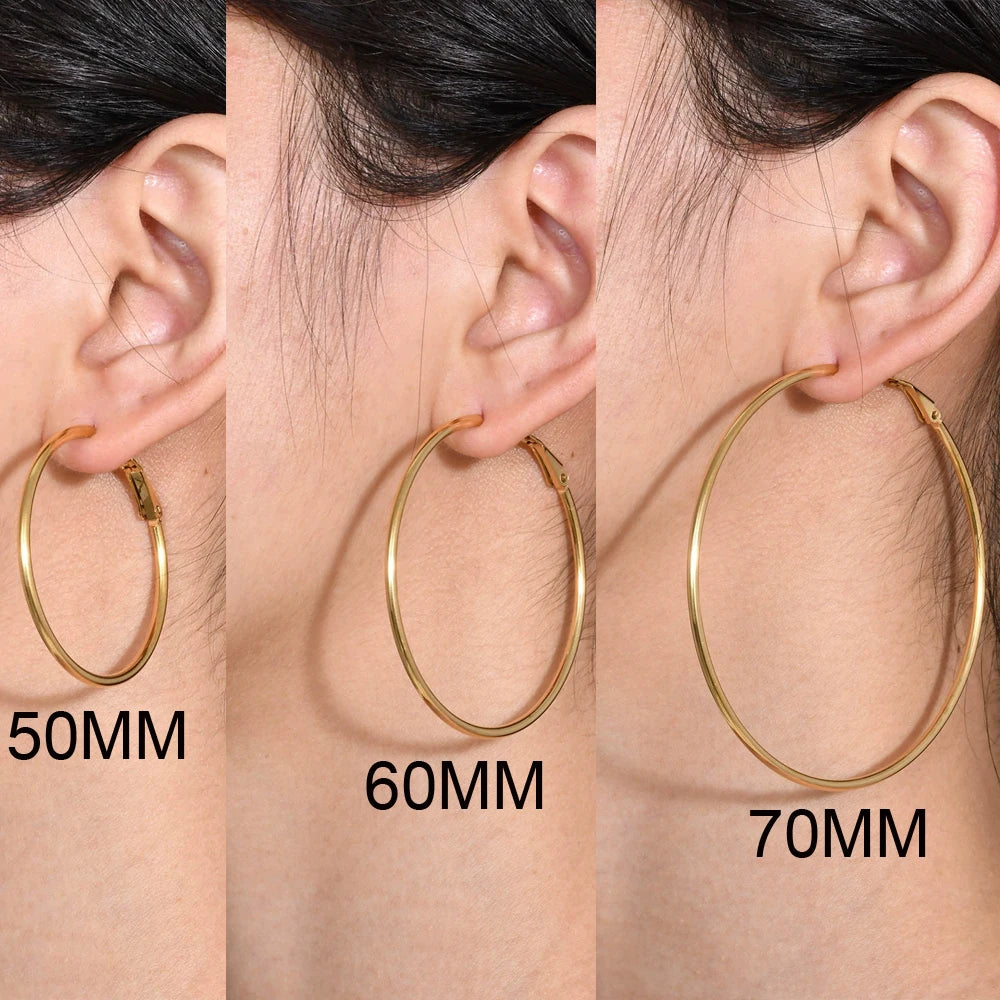 Stainless Steel Big Circle Hoop Huggie Earrings For Women, 40mm/50mm/60mm/70mm