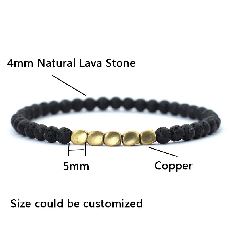 New Men 4mm Bracelet Irregular Copper Beads Strand Braclet Minimalist Black Onyx Stone Braslet Pulsera Hombre Gift For Him Joias