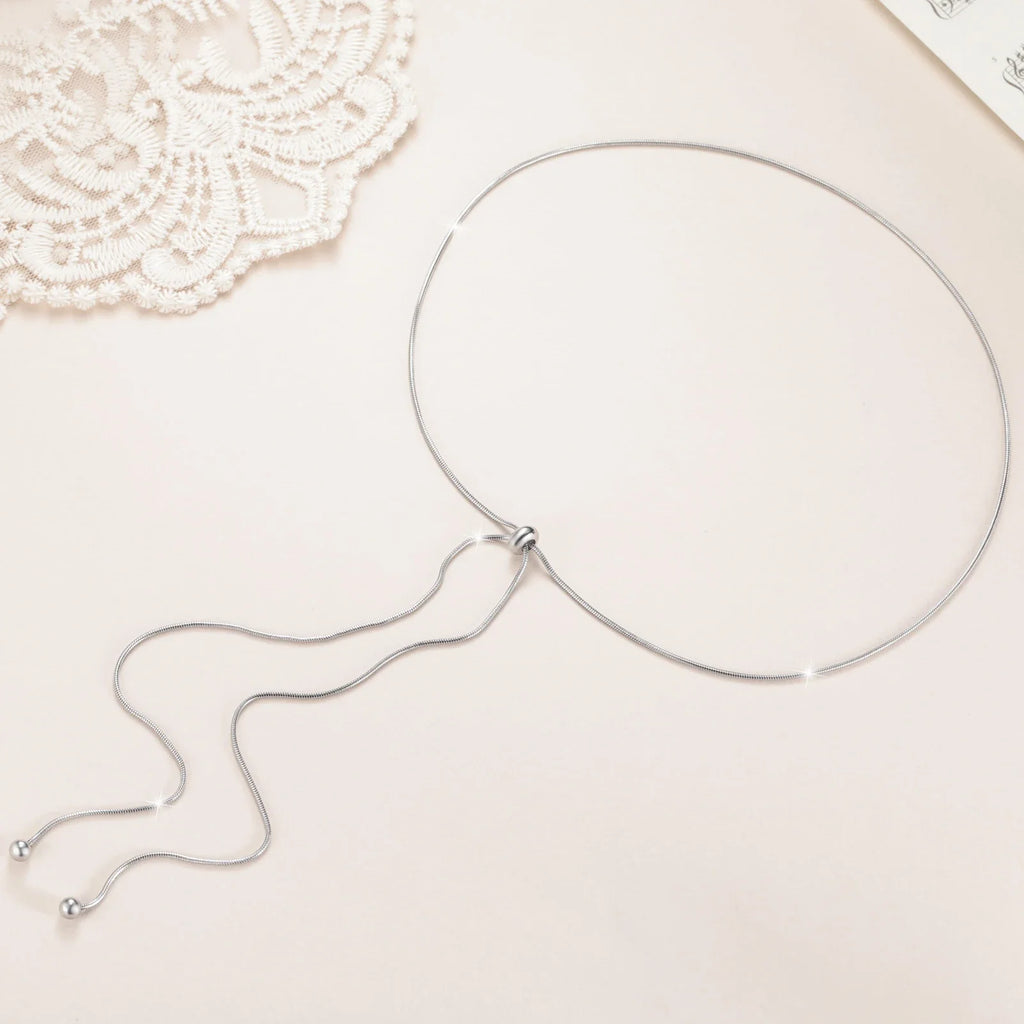 Teamer Long Snake Chain Round Bead Necklace Stainless Steel Gold Color For Girls Women Minimalist Trendy Simple Jewelry Gift