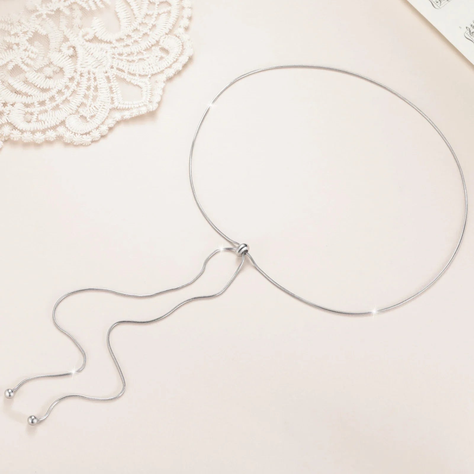 Teamer Long Snake Chain Round Bead Necklace Stainless Steel Gold Color For Girls Women Minimalist Trendy Simple Jewelry Gift