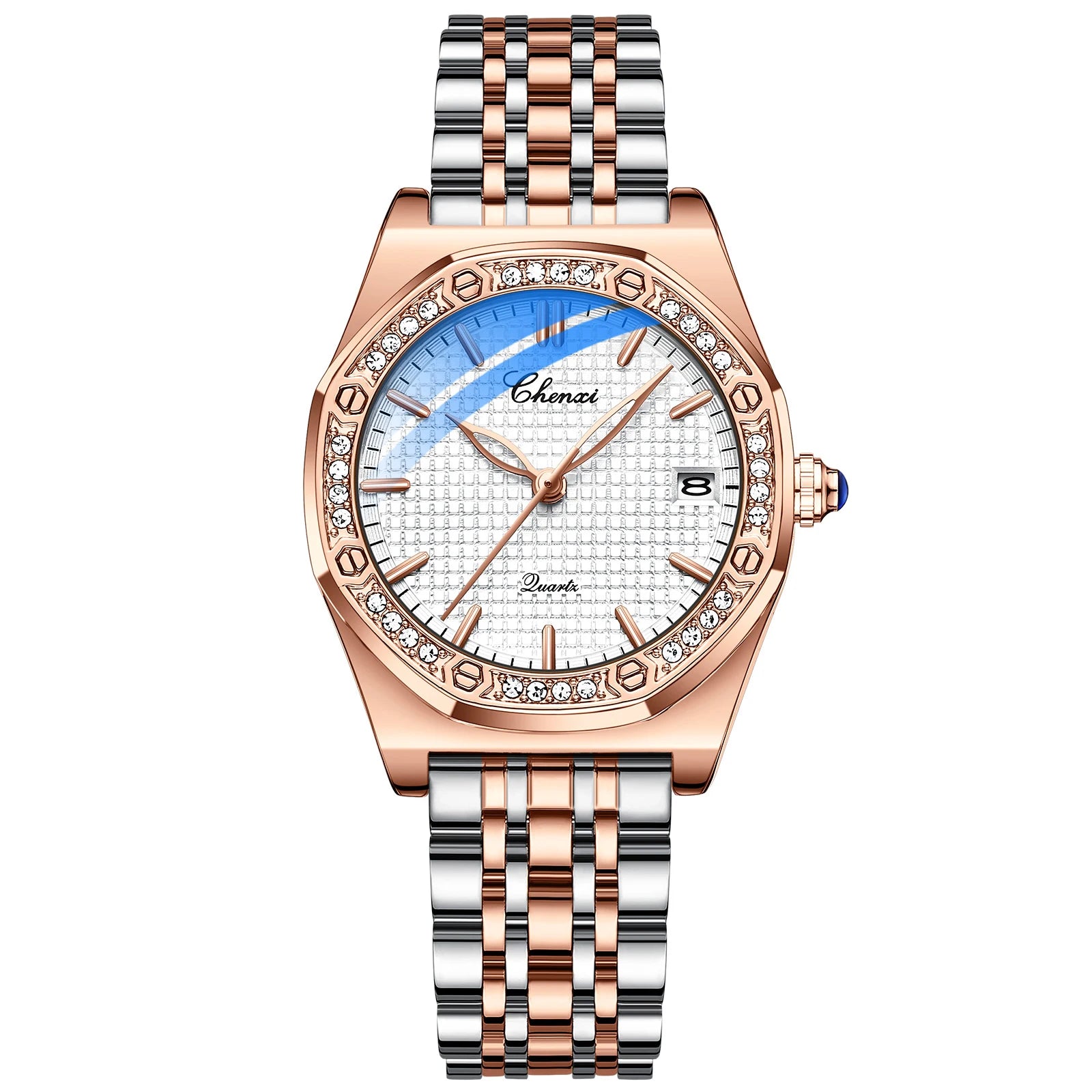 CHENXI Quartz Movement Woman Watch Simple Elegant Luxury Rose Gold Steel and Leather Strap Waterproof Ladies Dress Wristwatch