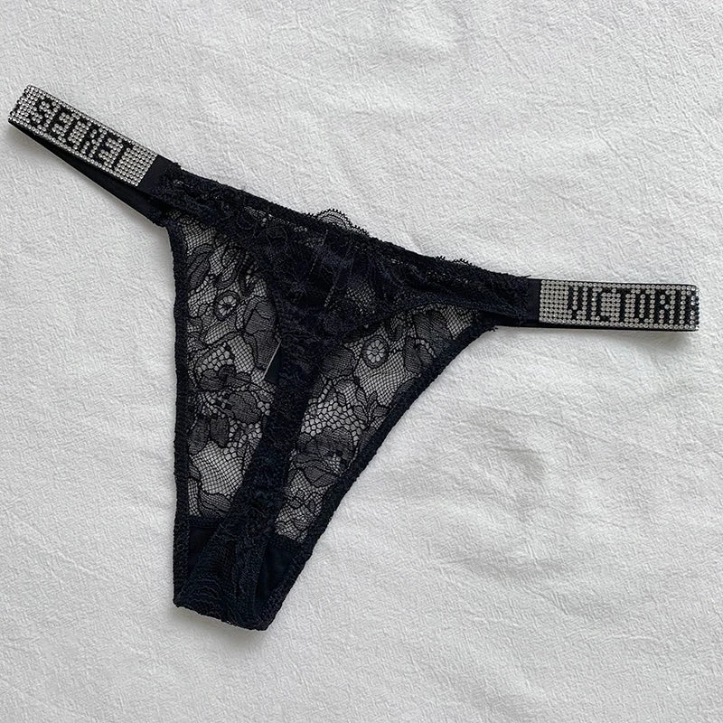2024 New Women's Sexy Lace Panties Sheer Fashionable Breathable Seamless Patterned with Rhinestones Panties Thong Underwear