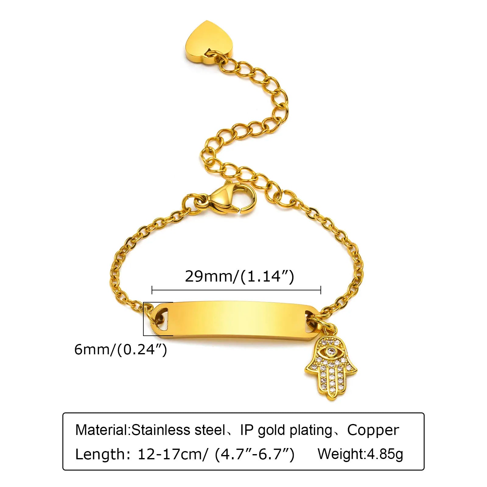 Hamsa Evil Eye Chain Bracelet  for Little Boy Girl, Engrave Customized Name Bracelet, Hand of Fatima Lucky Jewelery