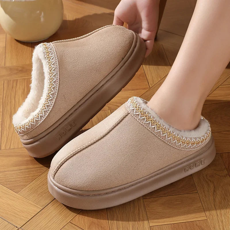 New Fashion Fluffy Platform Slippers - 2025 Winter Plush Warm Home Shoes