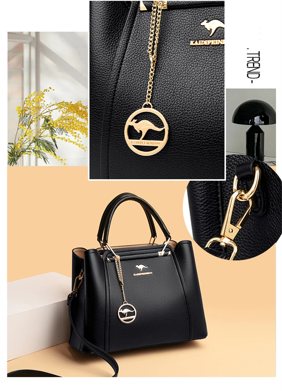 2024 Luxury Designer Handbag - 3 Layer Crossbody Leather Tote