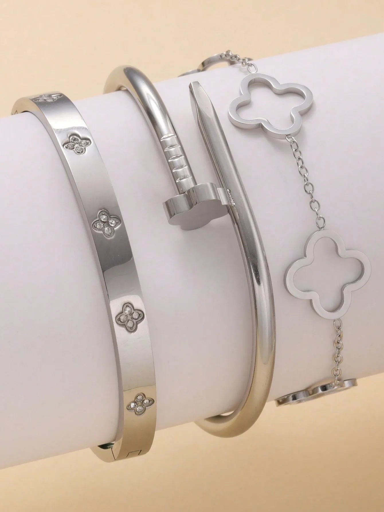 3PCS French Lucky Clover Women's Bracelet Set High Quality Stainless Steel INS Hot Selling Bracelet Charm Feeling Jewelry Gift
