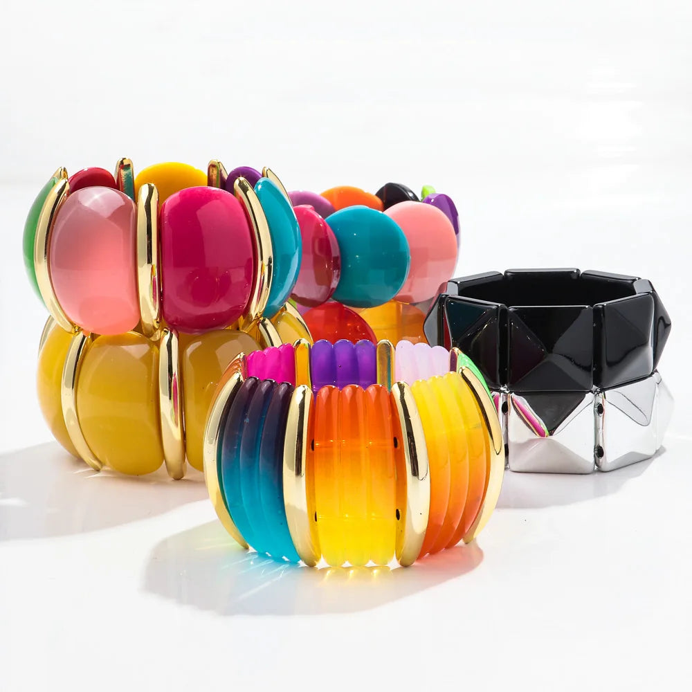 New Trend Acrylic Irregular Geometric Exaggerated Chunky Bangles for Women Resin Colorful Statement Charm Bracelet Jewelry Gifts