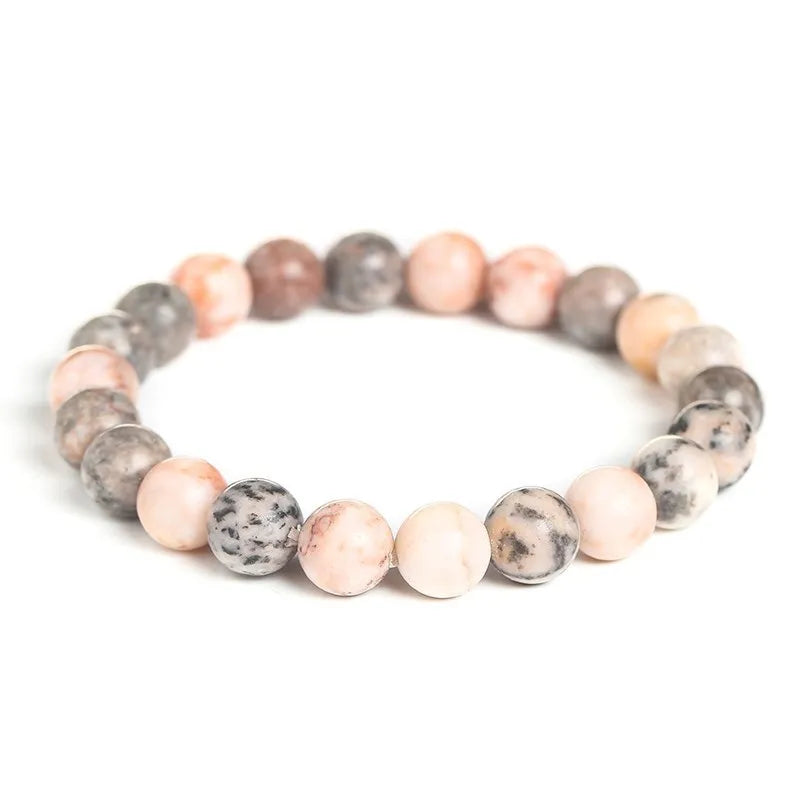 JD Natural Pink Zebra Jasper Stone Bead Bracelet Handmade Yoga Healing Wristband Jewelry for Women Men Bohe Simple Jewelry Gift