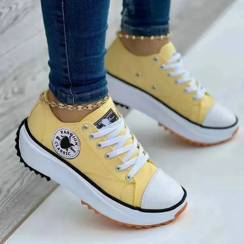 Classic white canvas sneakers women's casual shoes thick sole lace-up tennis shoes high quality fashion sports shoes 35-43