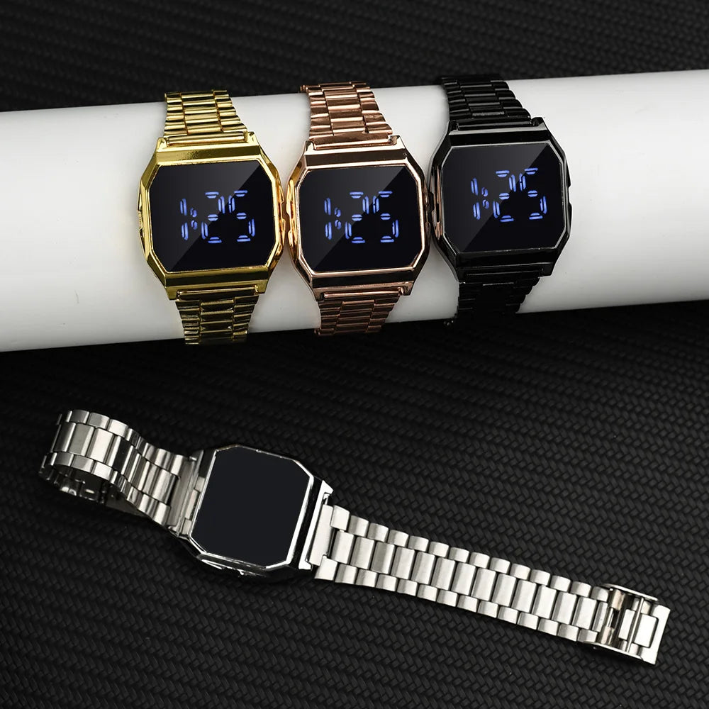 Luxury Gold Silver Sports Military Watches Men Women LED Digital Wristwatches Retro F91W Steel Band Electronic Watch Wrist Clock