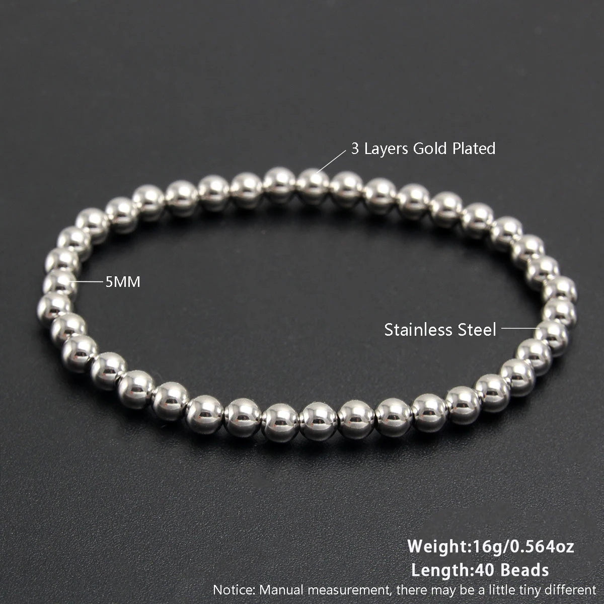 MHS.SUN Fashion Waterproof Smooth Stainless Steel Bracelets 2-10mm Elastic Beaded Gold Plated Stackable Bracelet Women Jewelry