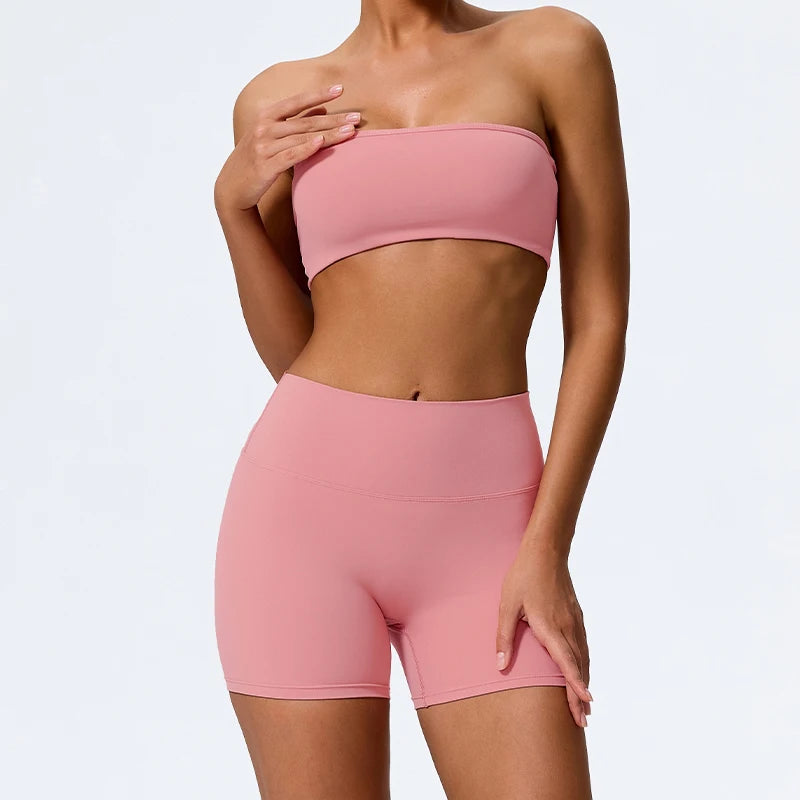 Ctenkevet Two Piece Fitness Sports Set Women Workout Yoga Outfit Strapless Bra Woman 2Ps Gym Crop Top Deportivos Mujer Gym Suits