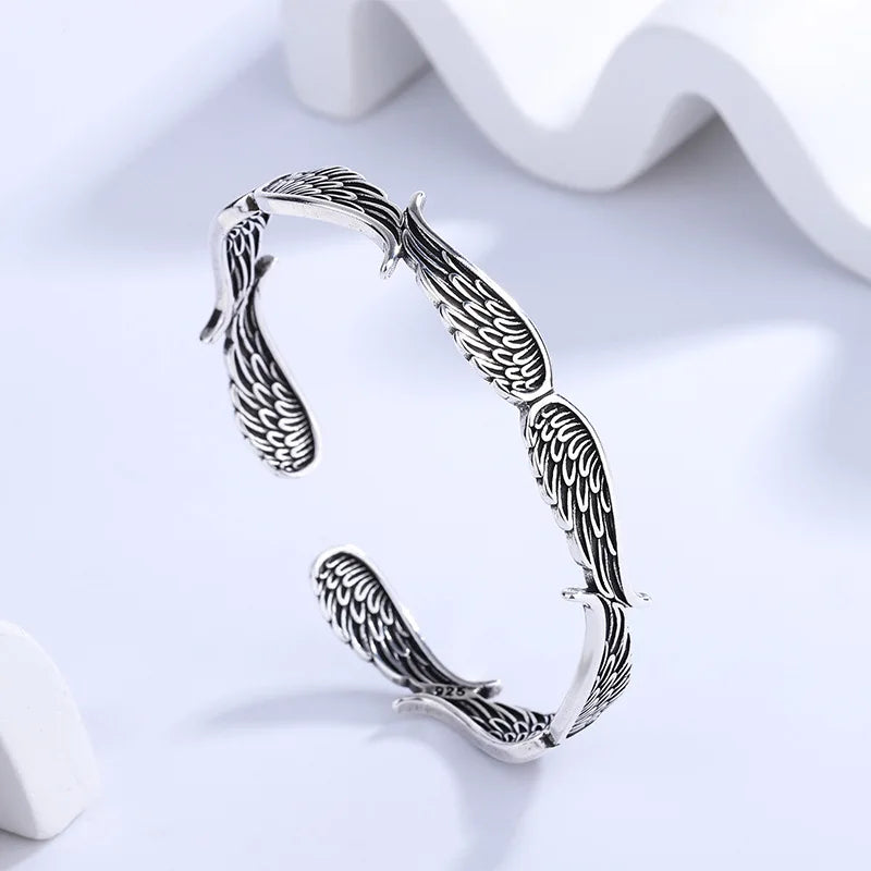 925 Sterling Silver Bracelet Bangle Feather Golden Flower Vintage Punk For Woman Men Fashion Jewelry Gift Dropship Wholesale