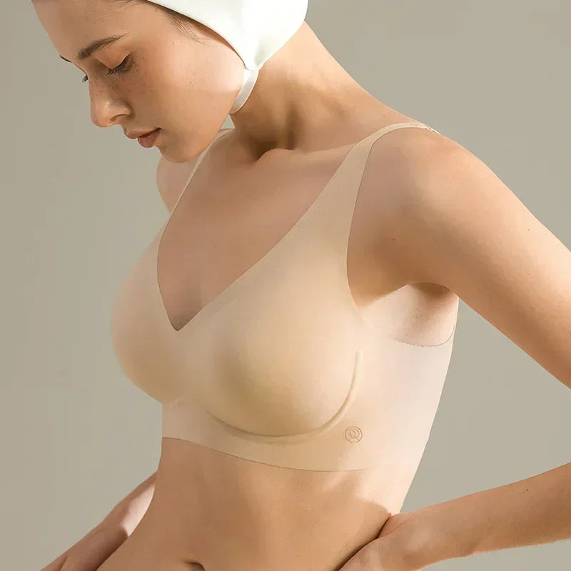 SUJIIN Sexy Push Up Bra - Seamless Wireless V Neck Bralette