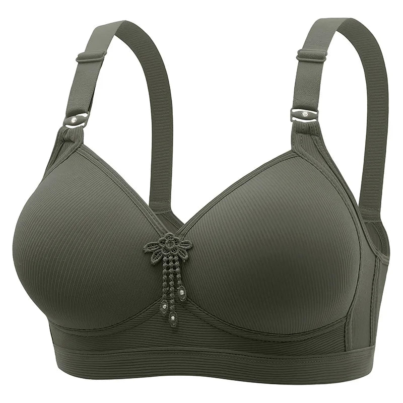 Solid Color Delicate Pendant Bra - Wireless Gathering Breathable