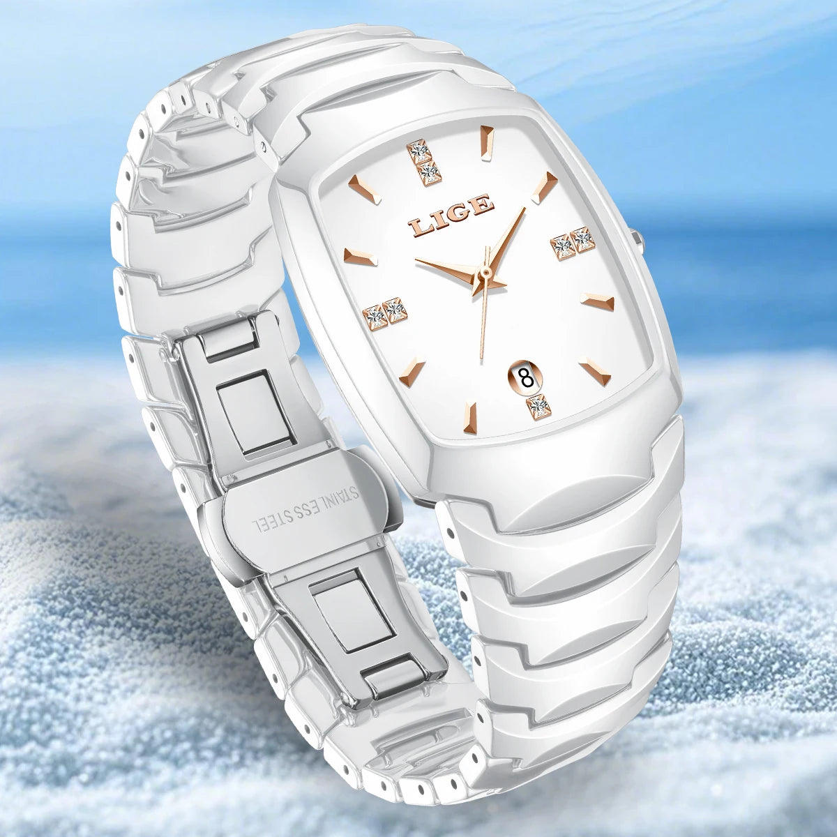 LIGE Fashion Luxury Ceramic Watch - Simple Elegant Calendar Women