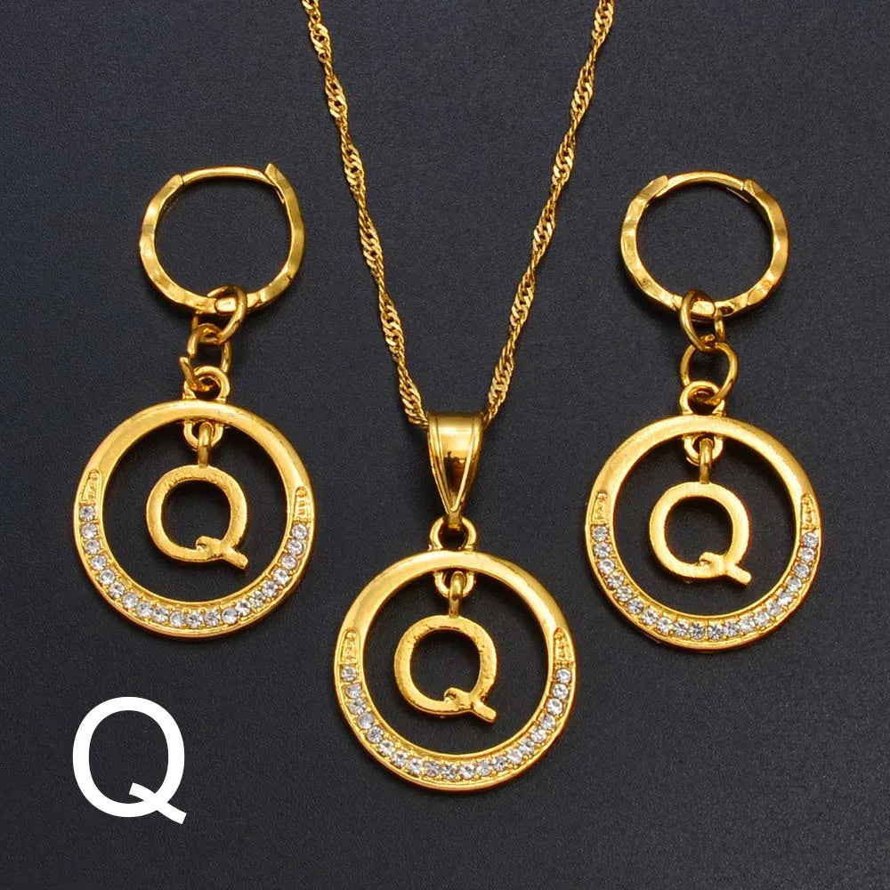 Anniyo A-Z Alphabet set Pendant Necklace and Earring set,Guam, Hawaii,African Initial Jewelry English Letters  #260306
