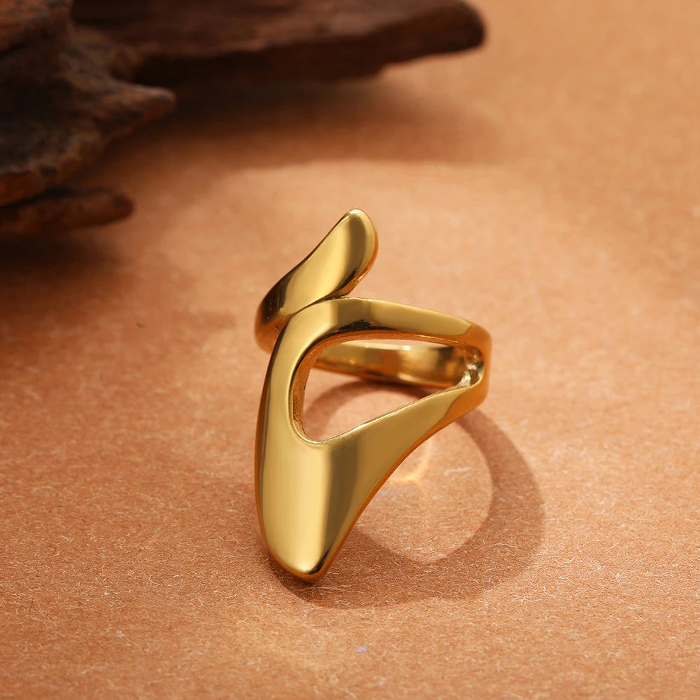 Irregular Geometric Smooth Metal Open Rings for Women Men Statement Thick Dome Finger Ring Adjustable Stainless Steel Jewelry