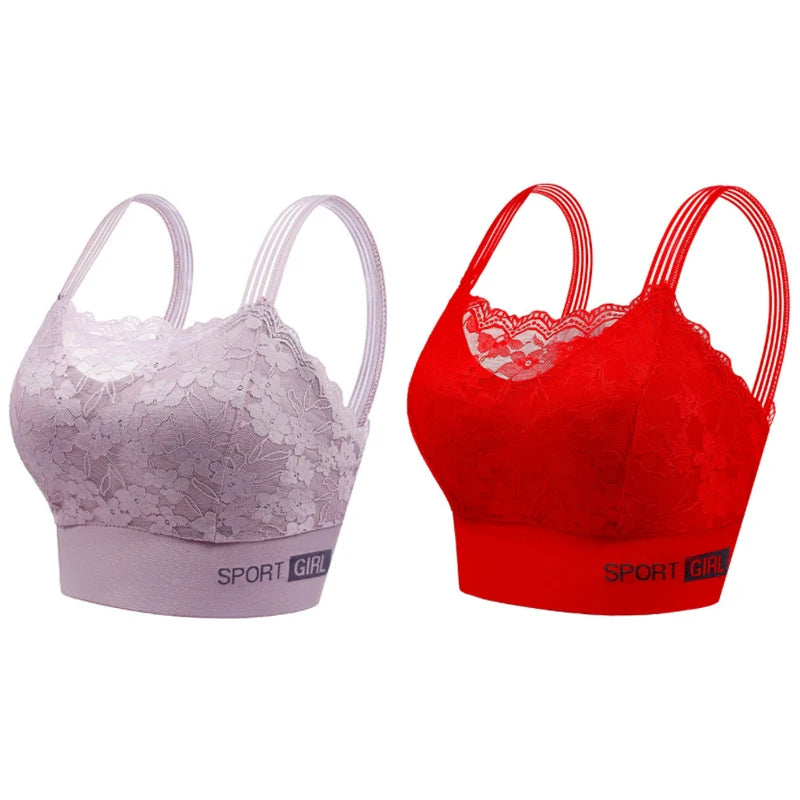 2PCS Women Lace Bras - Wireless Bralette Vest Style Tube Tops