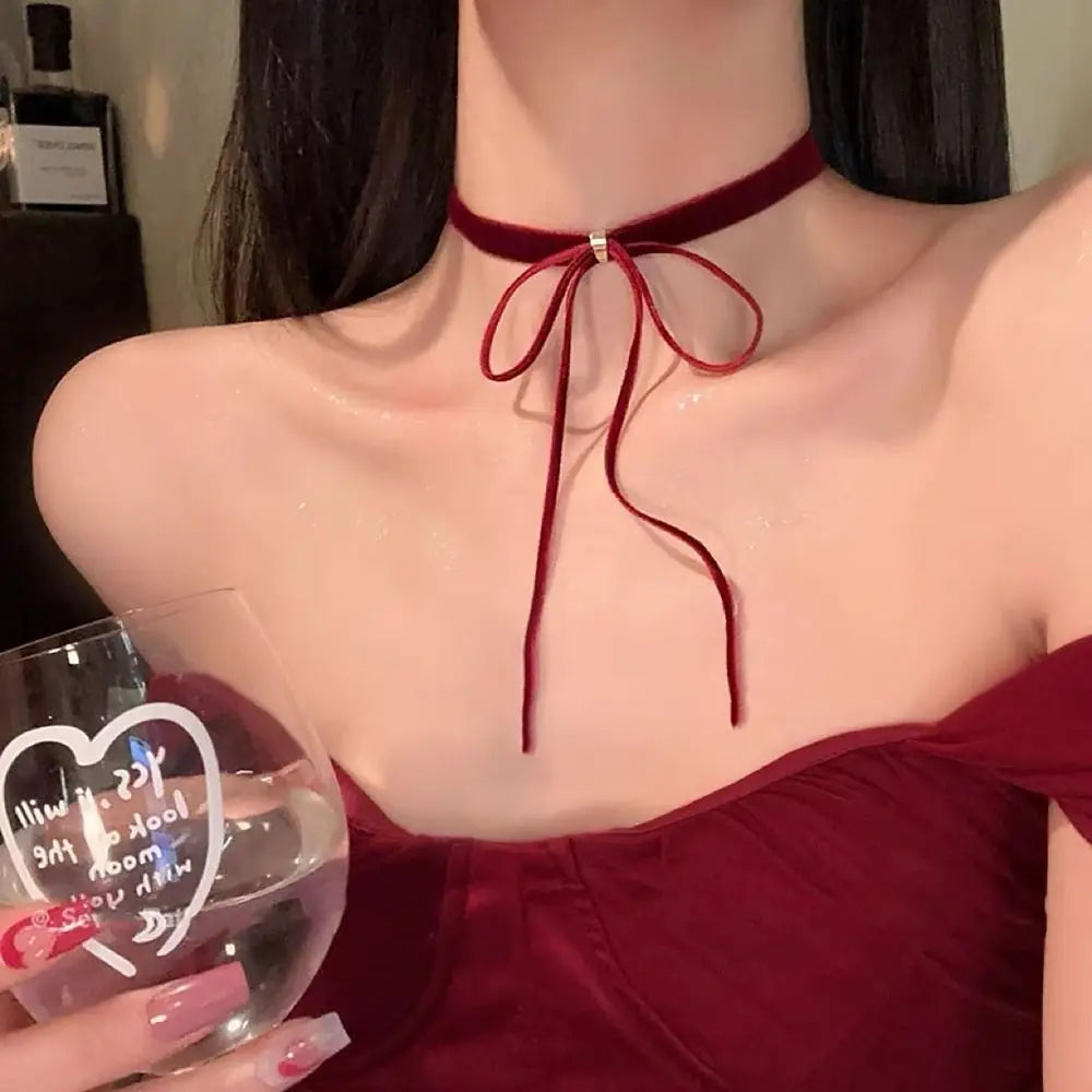 Fashion Adjustable Chain Bow Necklace Velvet Strap Bow Pendant Choker Necklace Neck Accessory INS Style Collar Valentines Gift