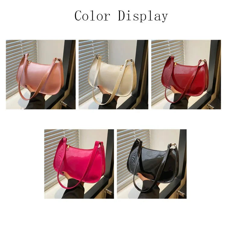 Vintage Wine Red Patent Leather Glossy Underarm Bag 2024 New Minimalist Lady Zipper Shoulder Bag Elegant Versatile Handbag Trend