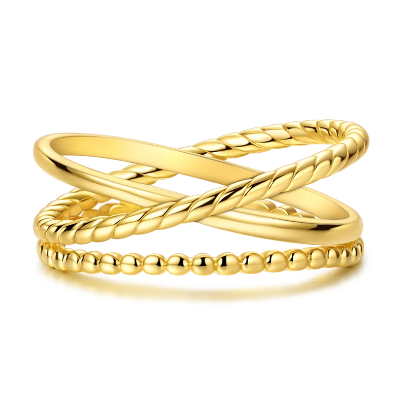 925 Sterling Silver Love Ring - Gold Sparkling Wedding Engagement
