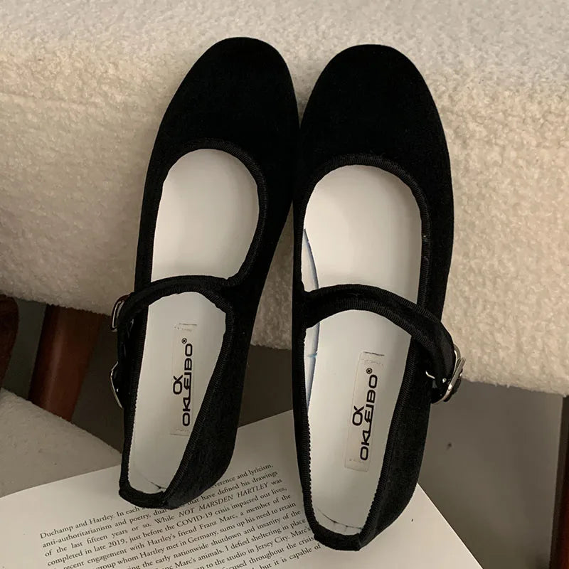 Silk Mary Jane Flats - Buckle Strap Office Lady Shoes Women