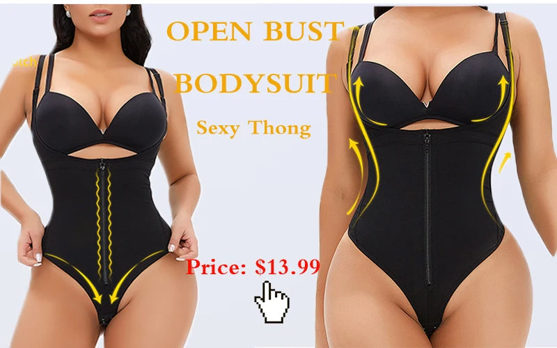 GUUDIA Ribbed Tummy Jumpsuit - Daily Shaper Bodysuit Open Crotch