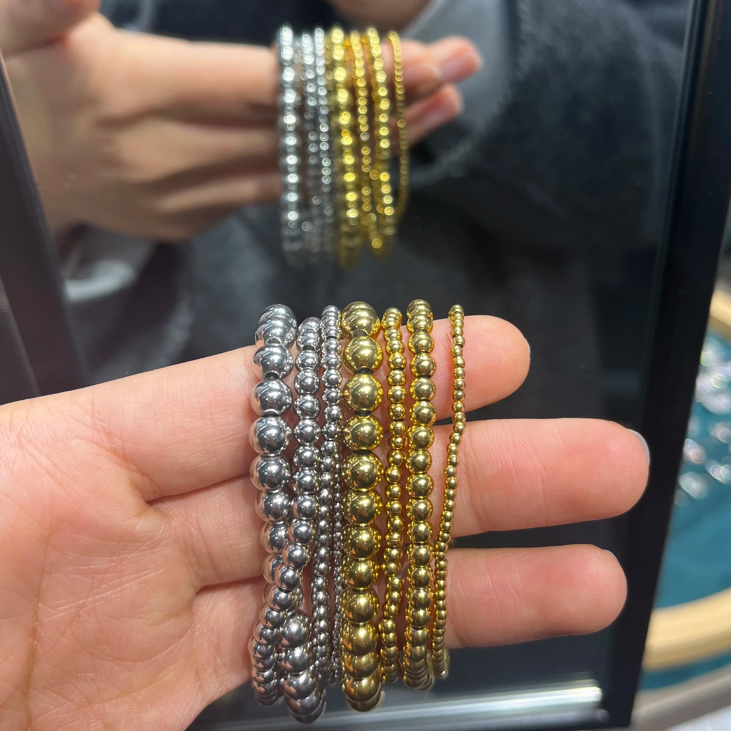 Premium Stainless Steel Beaded Bracelet Set - Stackable Ball Bracelets for Men & Women