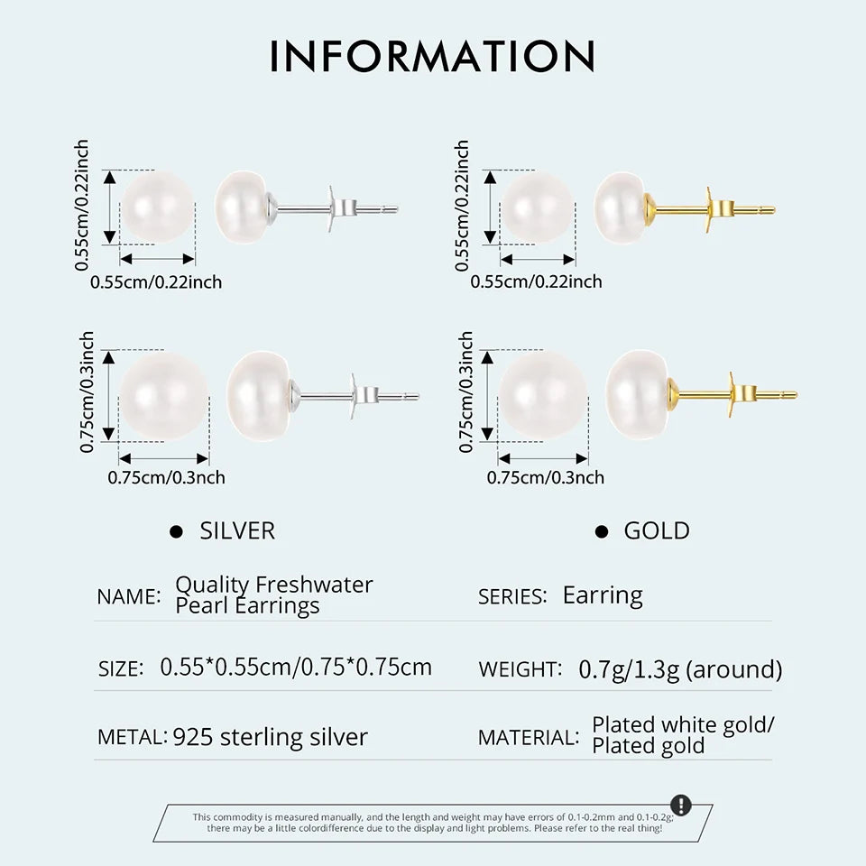 BAMOER 925 Sterling Silver AAA+ Quality Handpicked Freshwater Cultured Pearl Stud Earrings for Women Hypoallergenic Jewelry Gift