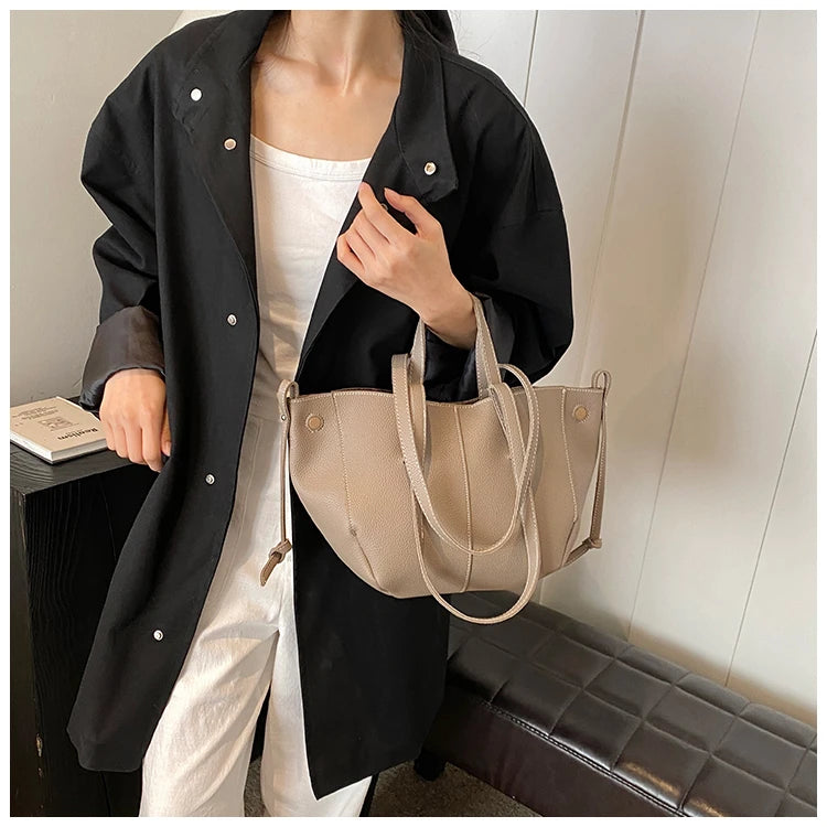 High Quality PU Tote Bags Fashion Solid Hasp Simple Versatile Sense of Luxury Shoulder and Handbags for Women 2024 New Style
