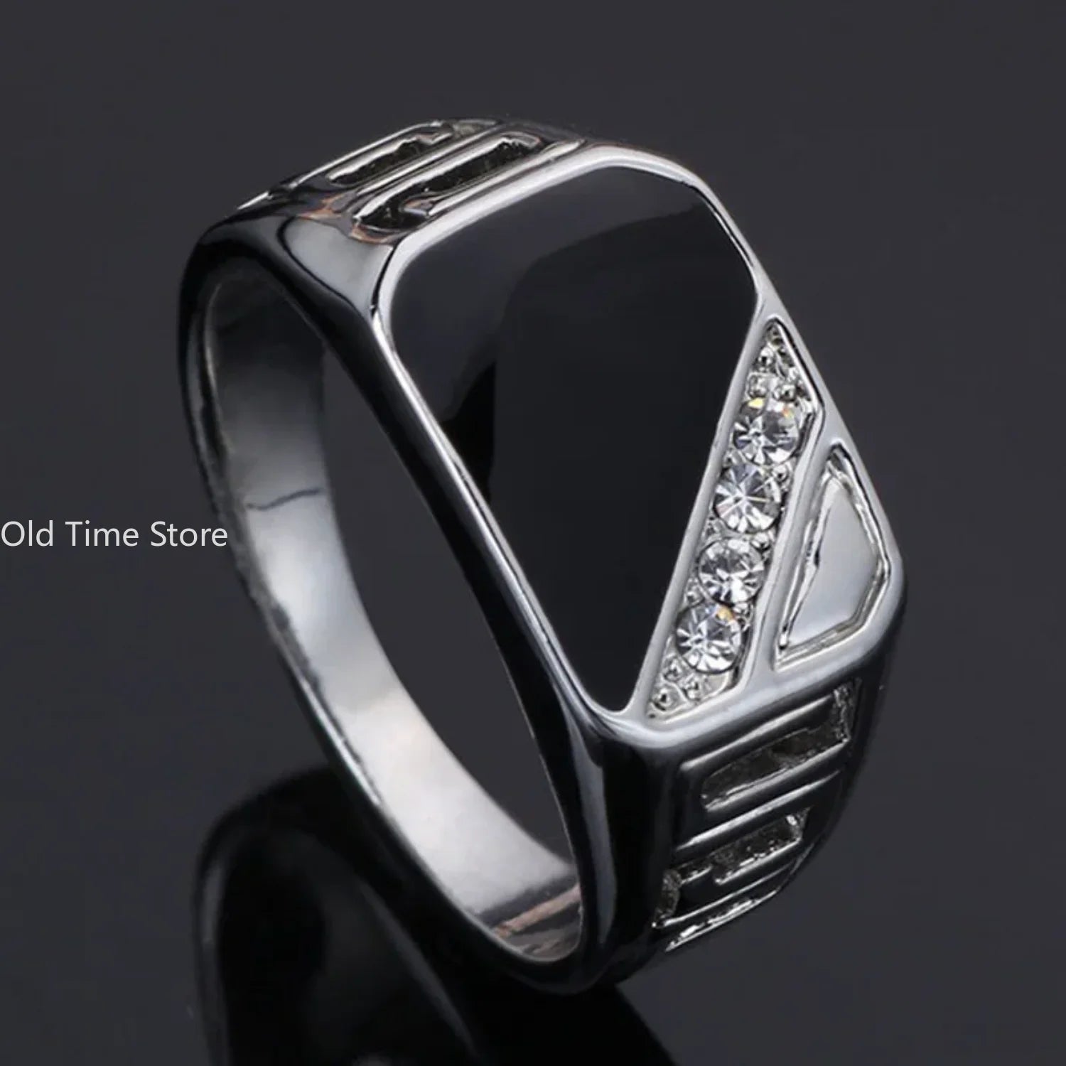 Classic Size 5-12 Men Rhineston Jewelry Gold/Silver-Color Black Enamel Male Finger Titanium Stainless Ring