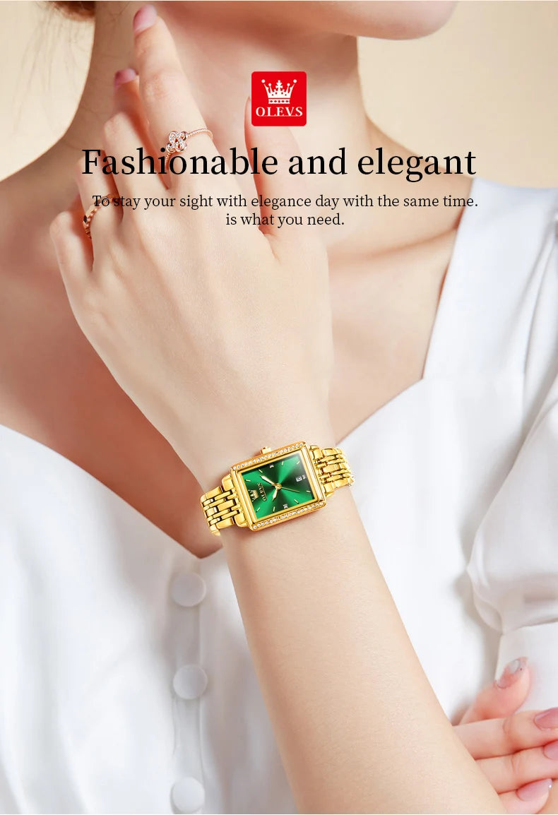 OLEVS Women's Watches Luxury Golden Stainless Steel Woman Watch Luminous Waterproof Quartz Wrist Watch Fashion Watches for Women