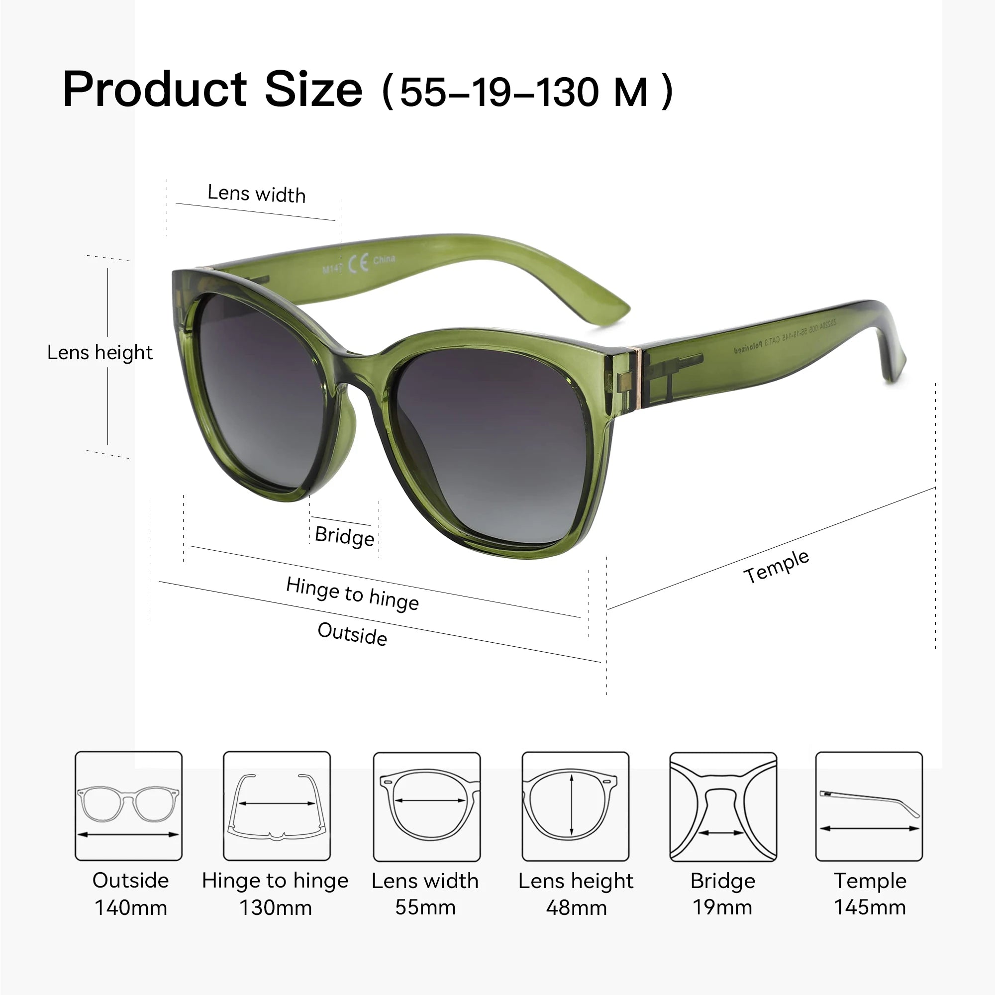 ZENOTTIC Thick Butterfly Polarized Sunglasses - Chunky Cat Eye UV400