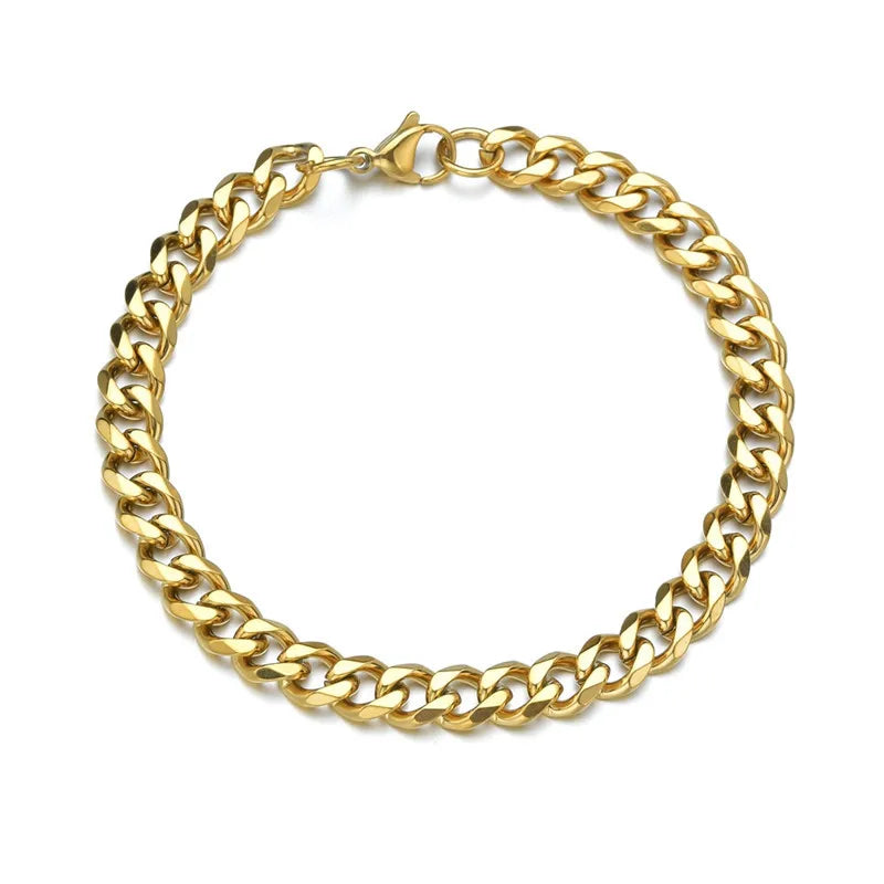 LETAPI Fashion Stainless Steel Curb Cuban Chain Bracelet for Men Women Hip Hop Couple Unisex Wrist Hand Jewelry Gift Party