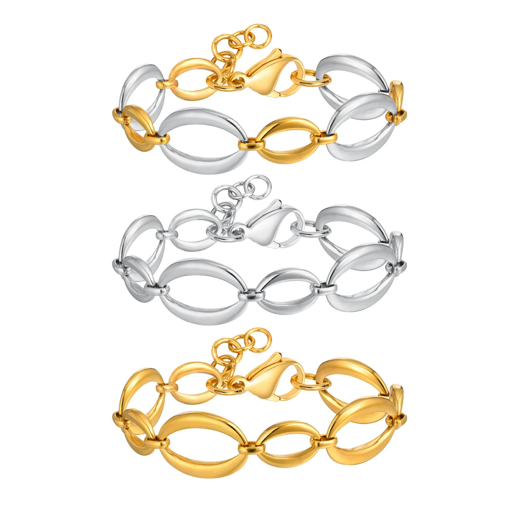 Minimalist Handmade Chain Bracelet for Women,Stainless Steel Oval Bracelets,Trendy Waterproof Jewelry Gift