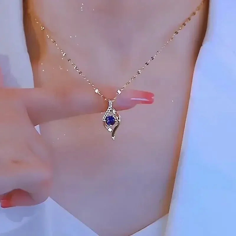Fashion Colorful Zircon Love Heart Pendant Stainless Steel Necklaces for Women Girls Trendy Romantic Jewelry Accessories Gifts