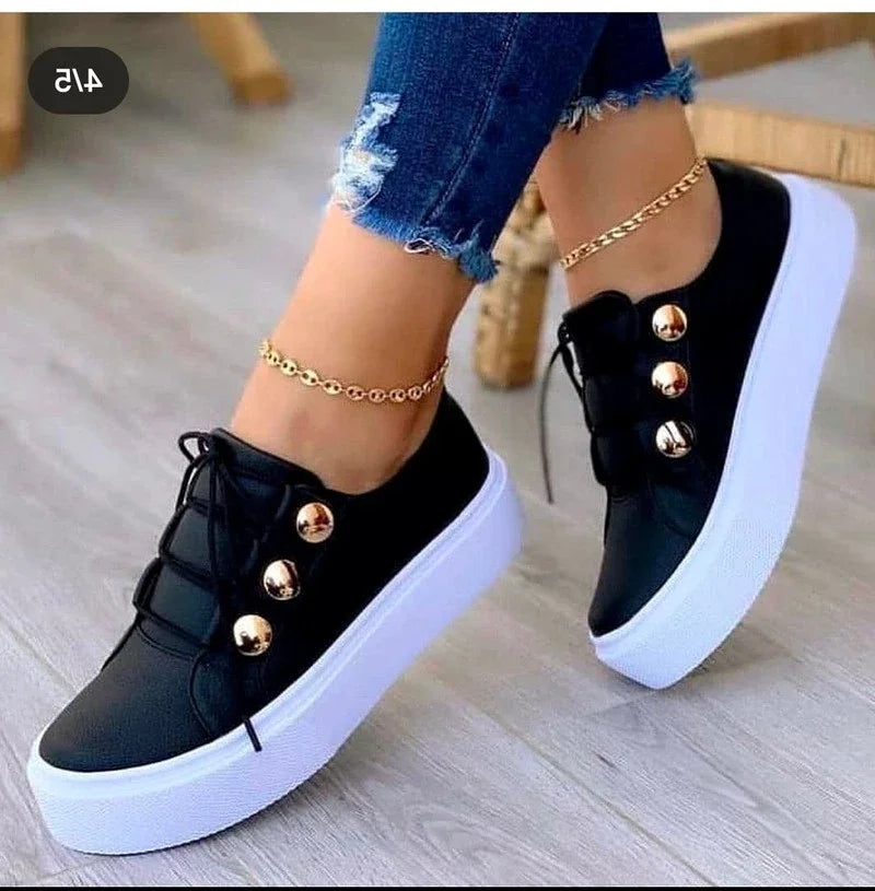 Women's Casual Platform Sneakers - Spring PU Leather Vulcanized Shoes