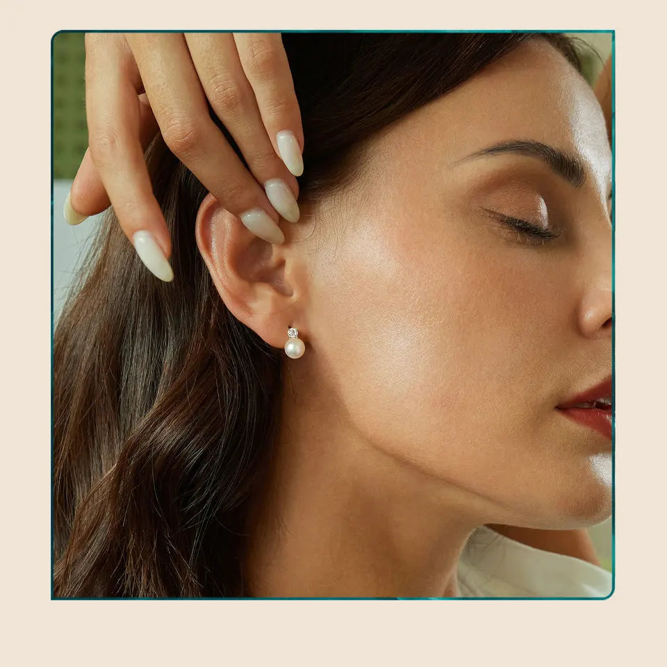 BAMOER Moissanite 925 Sterling Silver Freshwater Pearl Stud Earrings VVS1 Lab Created Diamond Wedding Earrings for Women Gift