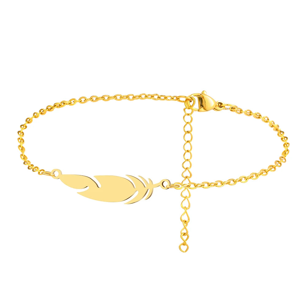 Stainless Steel Bracelets Classic Simple Feather Design Pendant Chains Fashion Charms Bracelet For Women Jewelry Party Male Gift