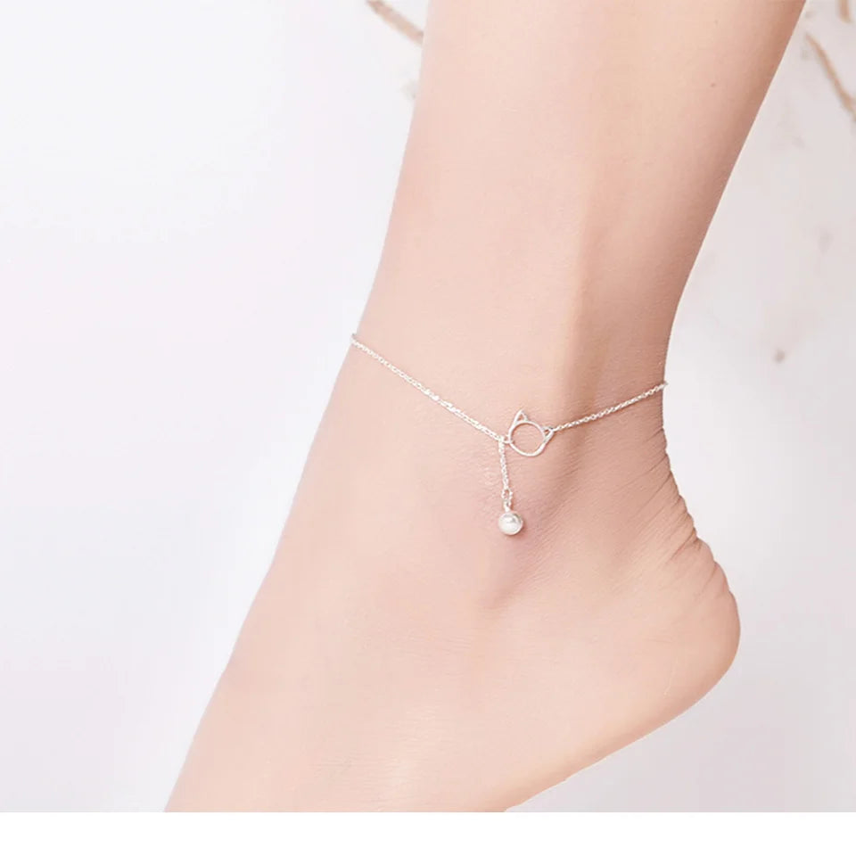 BISAER 925 Sterling Silver Round Beads Anklets,Waterproof Hypoallergenic Infinite Love Chain For Women Fine Jewelry Holiday Gift