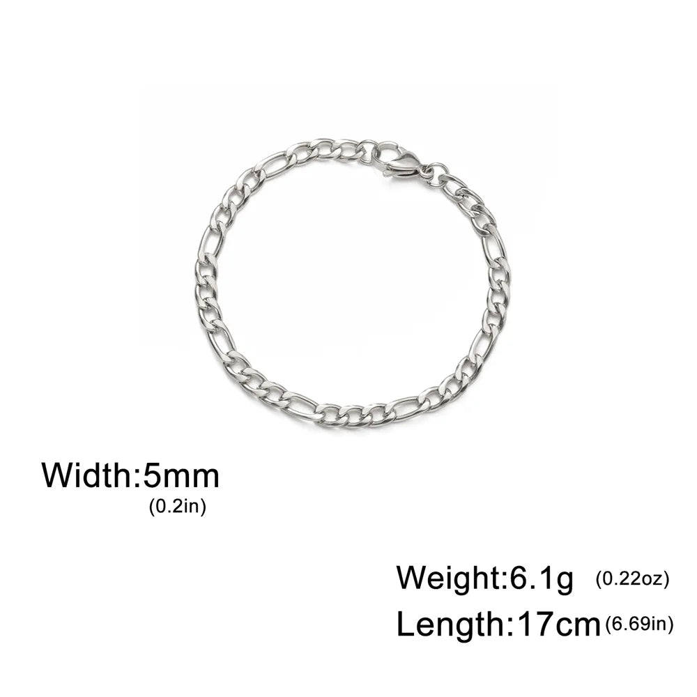 My Shape Fashion Cuban Chain Men Bracelet Stainless Steel 3/5/7/9mm Width Chain Bracelets Figaro Chain Boy Wrist Jewelry Couple