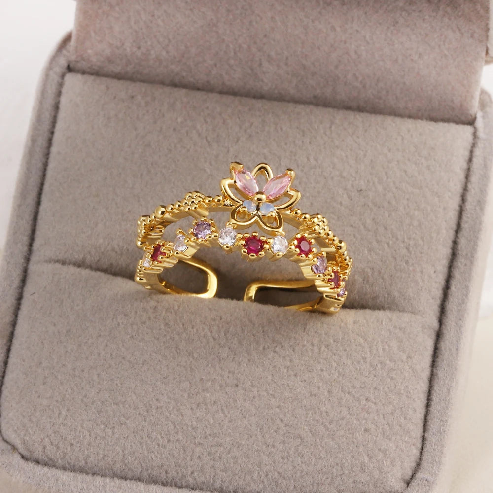 Fashion Moon Heart Flower Butterfly Rings For Women Sweet Girls Exquisite Shiny Rhinestone Crystal Open Ring 2025 Romantic Jewel