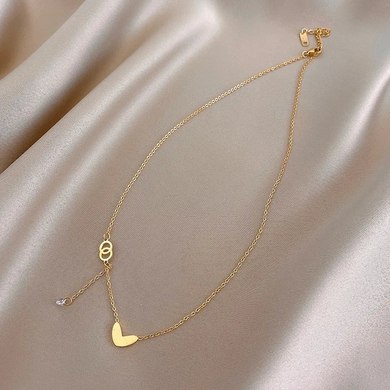 Popular 925 Sterling Silver Heart-shaped Tassel Necklace Sparkling Zircon Collarbone Chai Women's Fashion Jewelry Birthday Gift