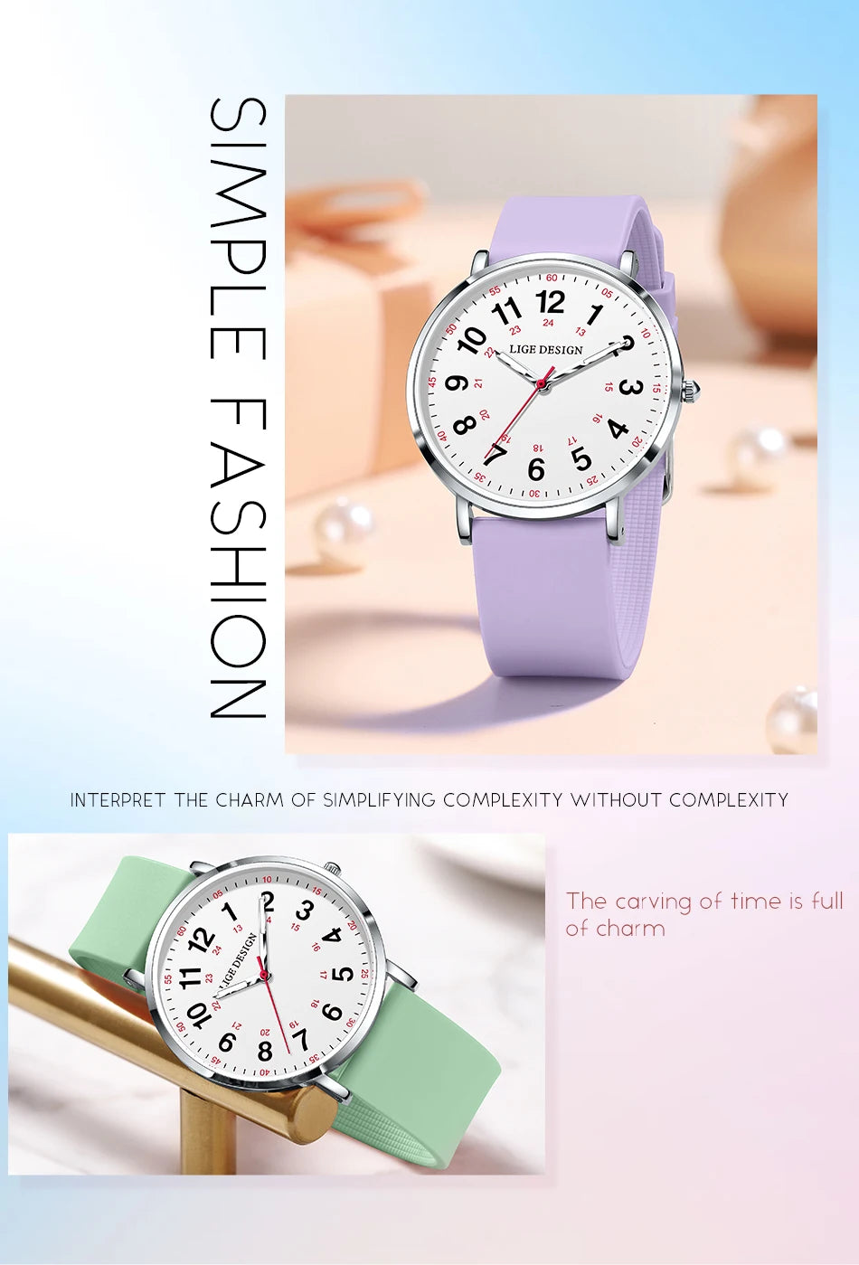 LIGE Fashion Elegant Watch - Candy Color Silicone Luminous Waterproof