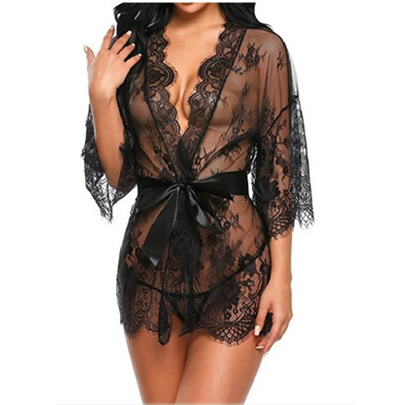 Exotic Female Underwear Nightgown Sexy Lingerie Women Crotchless Sleepwear Pajamas Lace Night Dress Costumes G-string
