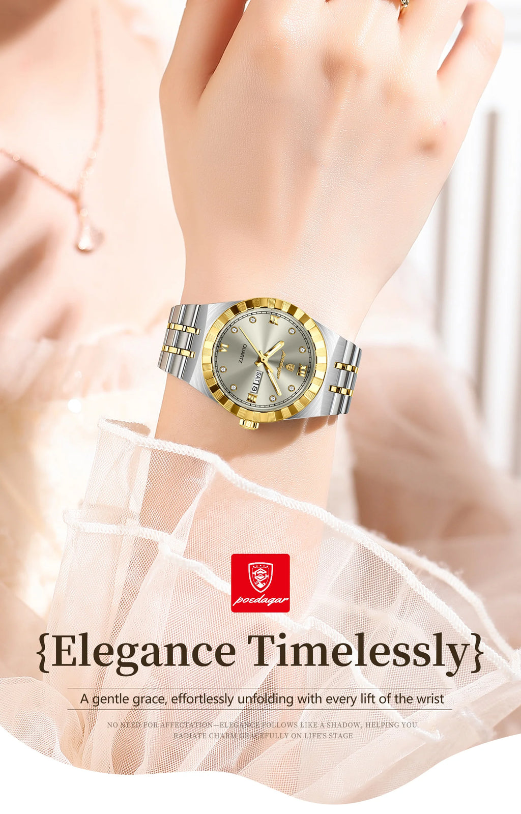 POEDAGAR Luxury Ladies Watch - Luminous Waterproof Week Date Stainless