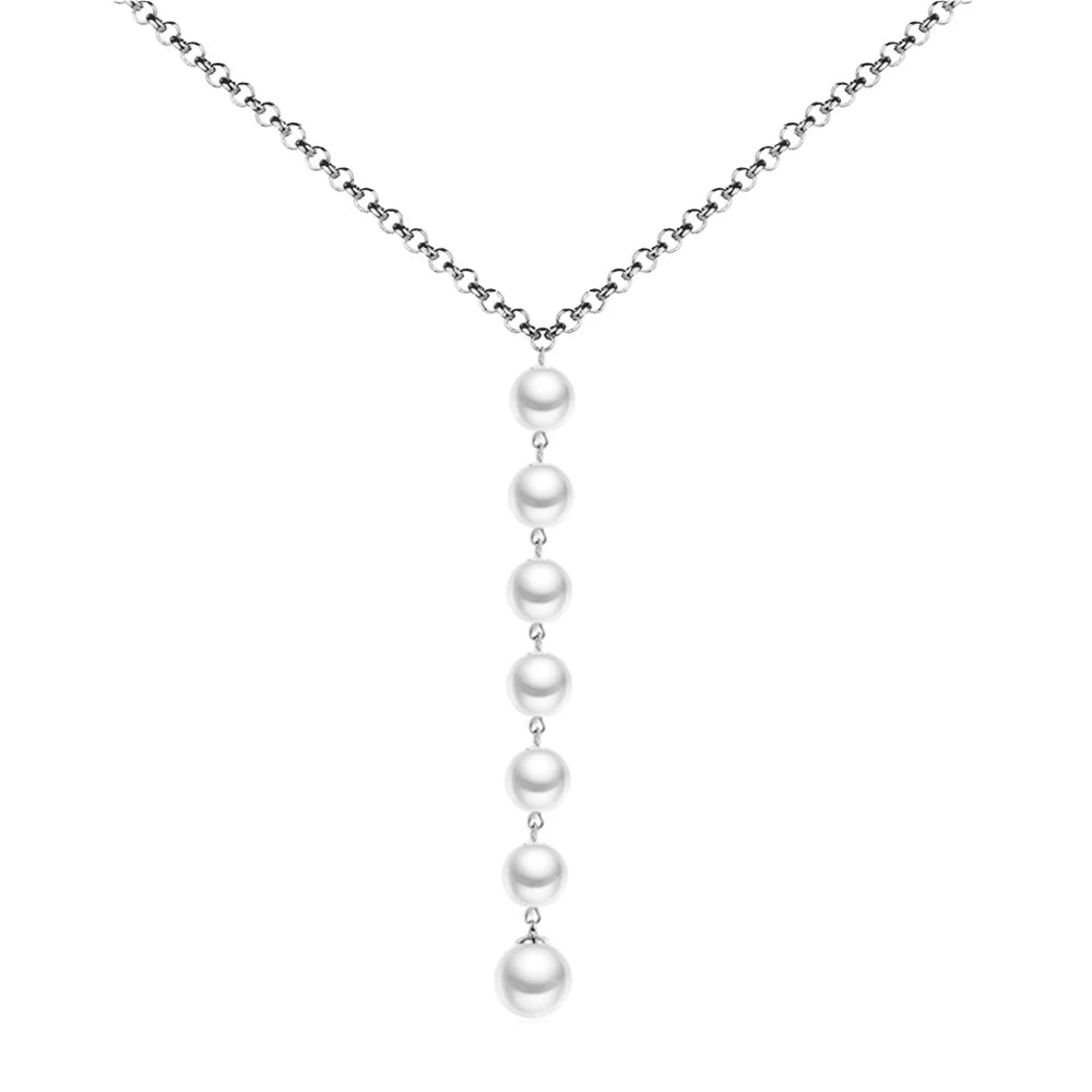 MinaMaMa Simple Stainless Steel Round Fuax Pearl Pendant Necklace For Woman Pearl Choker Necklace Jewelry Gifts