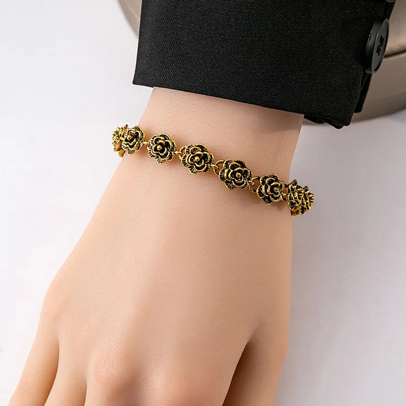 Vintage  rose bracelet female ins style European and American design sense alloy flower bracelet temperament hand jewelry