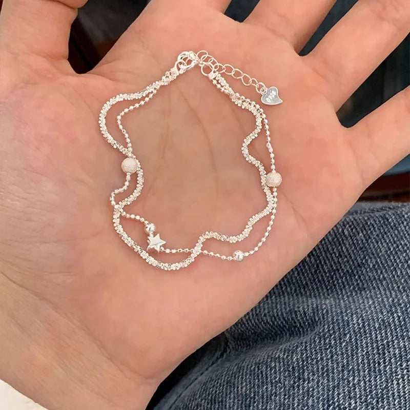 New 925 Silver Geometric Bead Punk Peace of Mind Words Irregular String Bracelet For Woman Girl Fashion Jewelry Gift Dropship